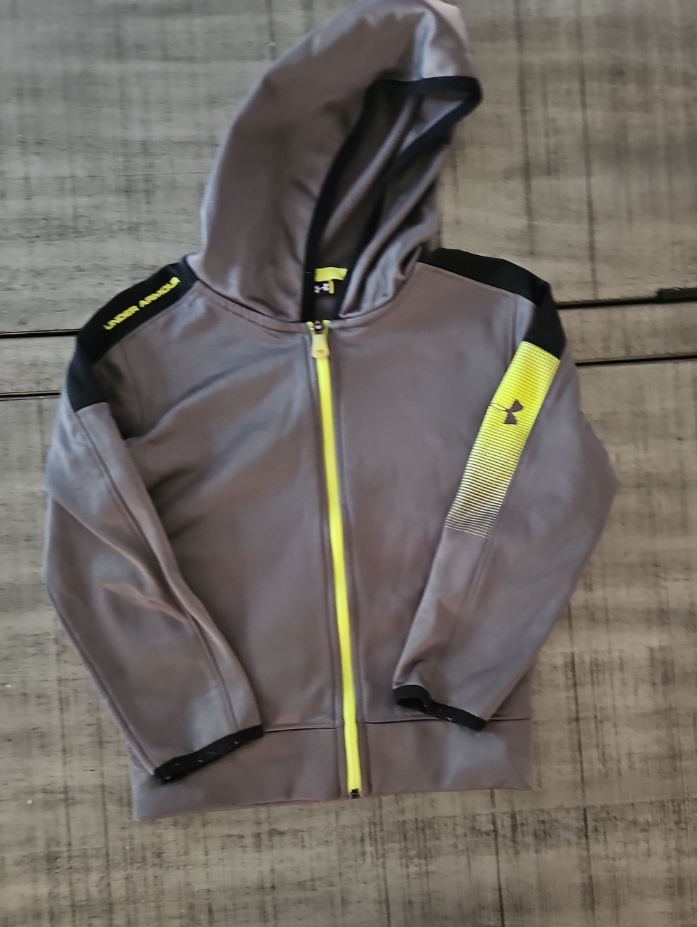 Under Armour Kids Gray Hooded Zip Jacket with Yellow Accents